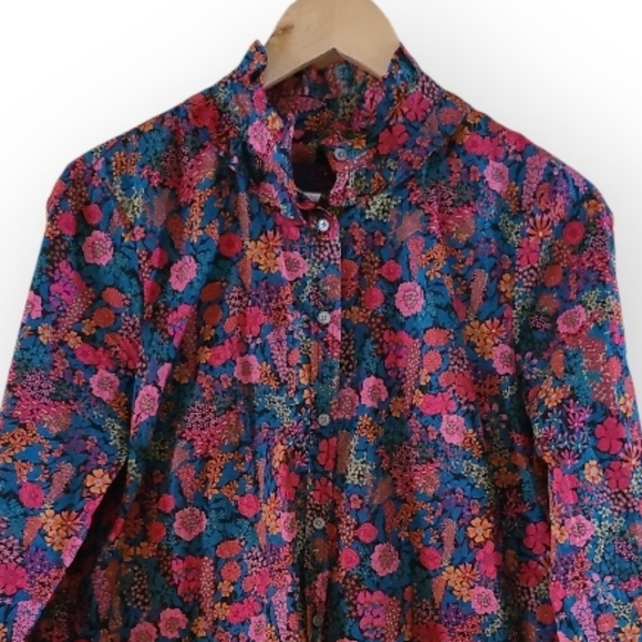 J.Crew Liberty London Ciara Floral Print Blouse Ruffle Collar Pink Black Green - Picture 6 of 17